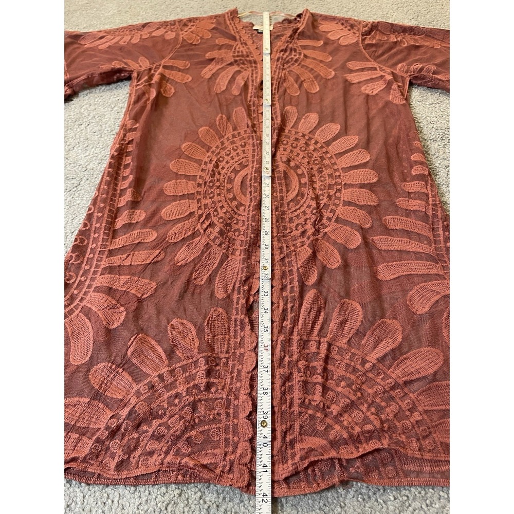 David And Young Floral Lace Duster Kimono OS Open Front Scalloped Hem Boho Beach - Picture 6 of 10
